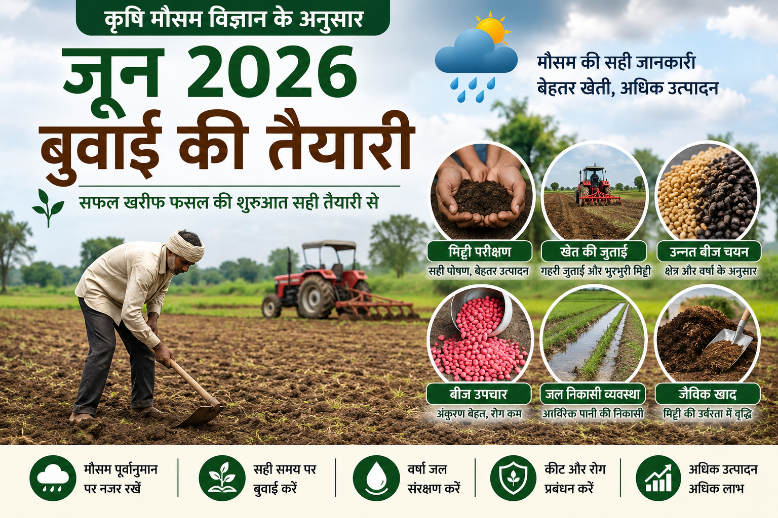 जून 2026 में खरीफ फसलों की बुवाई से पहले खेत तैयार करता किसान