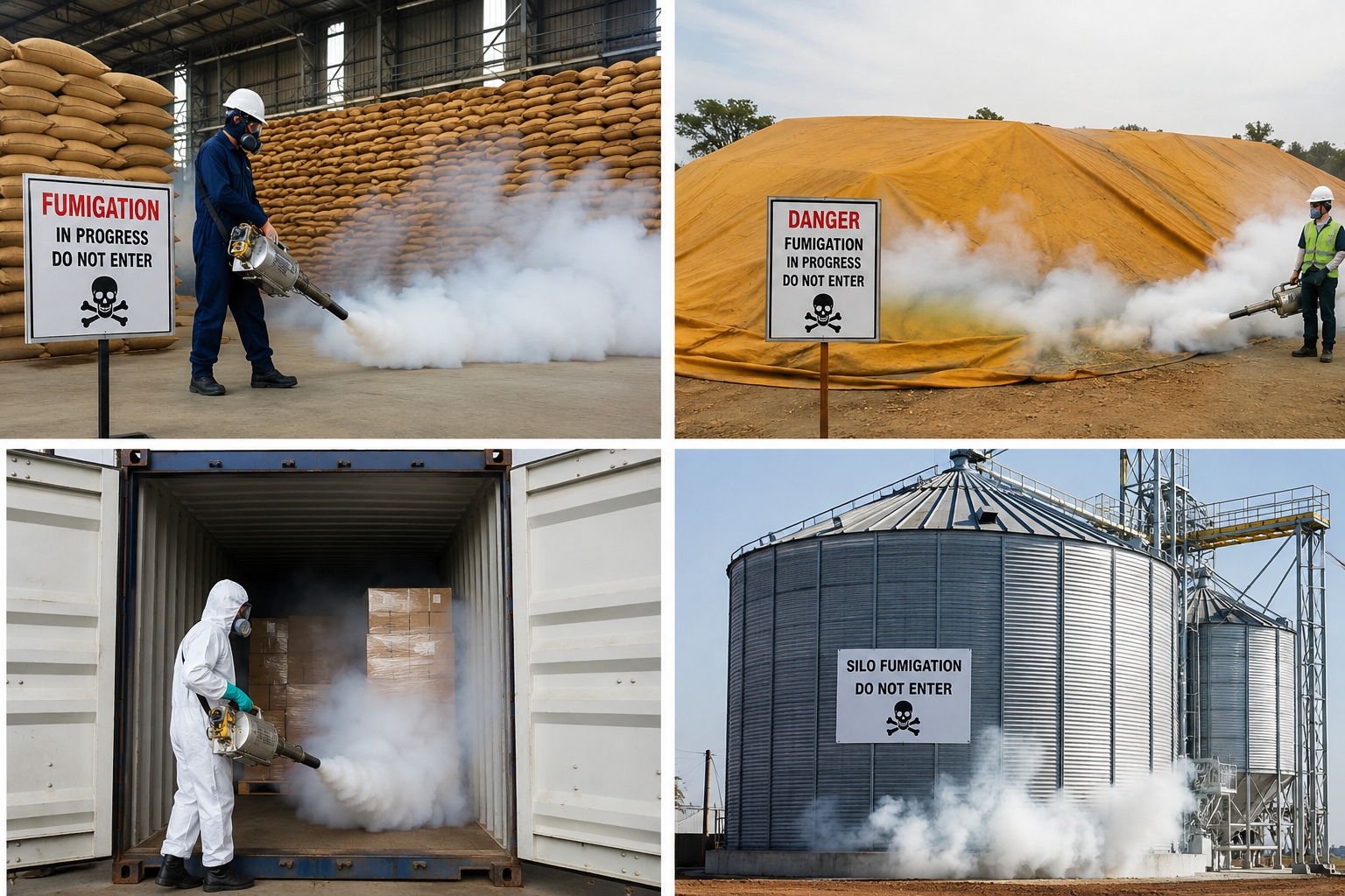 Agricultural fumigation process in grain storage warehouse for pest control