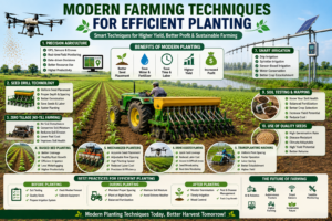 Farmer using modern farming equipment and precision planting technology in agricultural field.