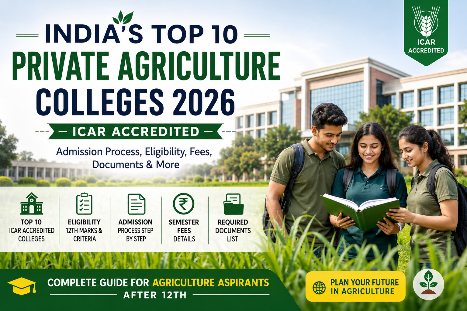 Top 10 ICAR Accredited Private Agriculture Colleges in India 2026 with BSc Agriculture admission and fee details