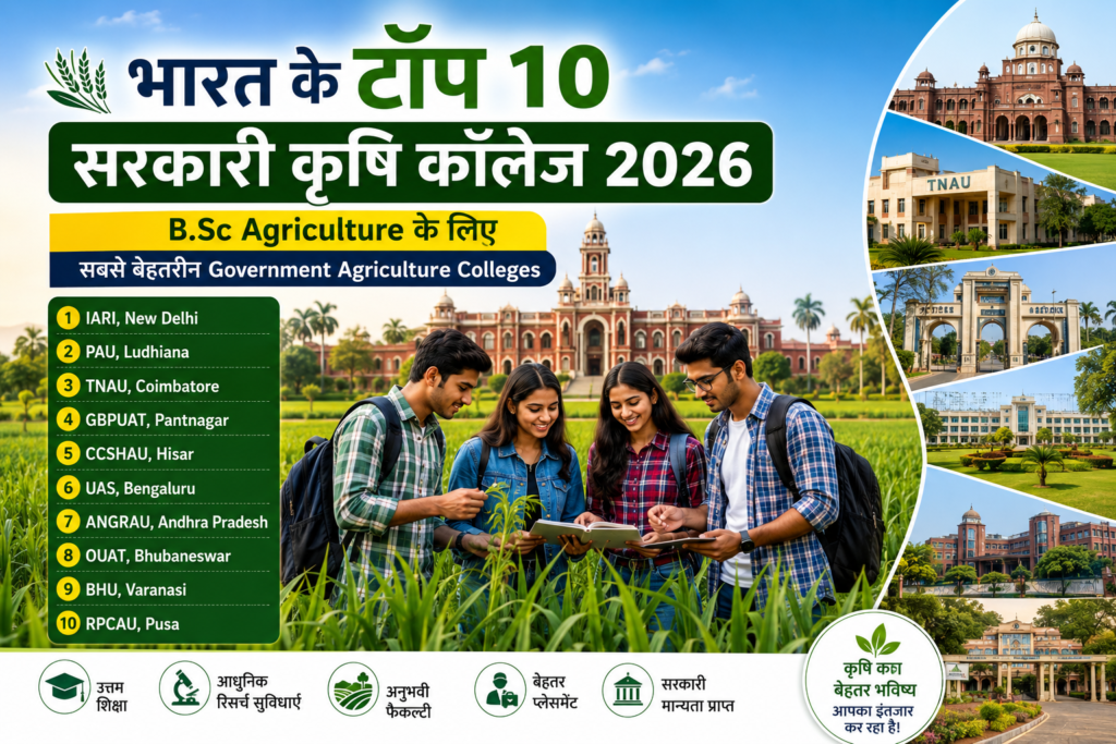 भारत के टॉप 10 सरकारी कृषि कॉलेज 2026 – B.Sc Agriculture के लिए सर्वश्रेष्ठ Government Agriculture Colleges