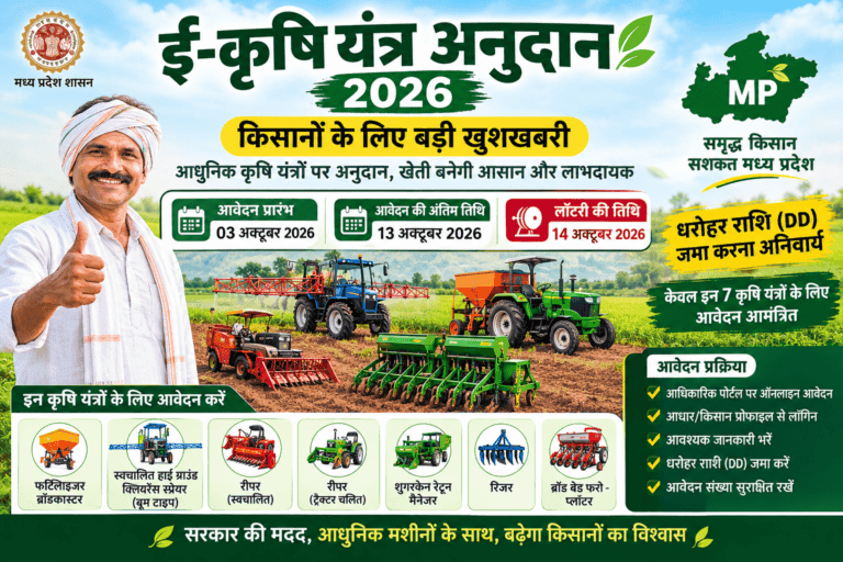 ई-कृषि यंत्र अनुदान 2026 मध्य प्रदेश में कृषि यंत्रों पर सब्सिडी और ऑनलाइन आवेदन